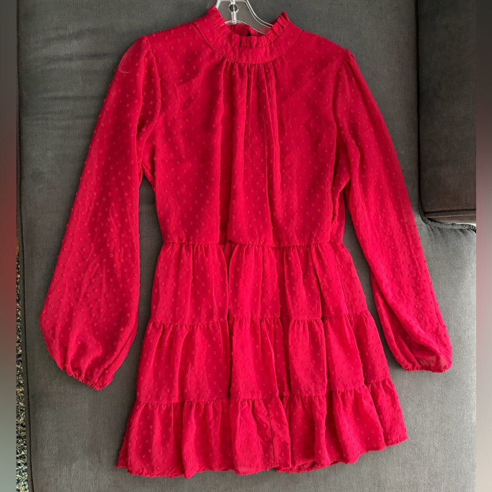 Charming Red Long Sleeve Dress Size Large